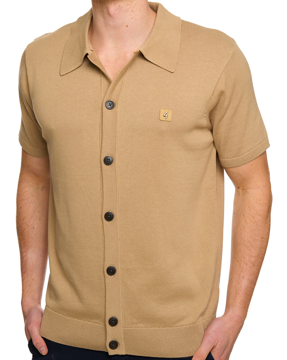 Gabicci Vintage Vollknopf-Strickpolo Sandstein