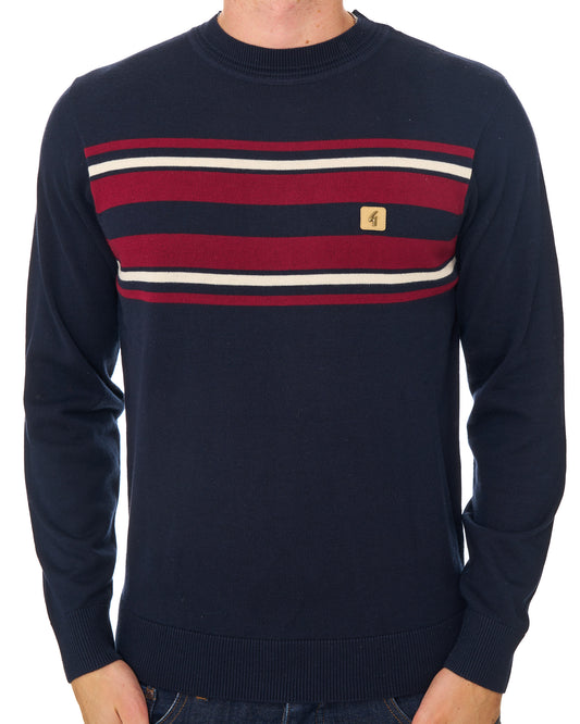 Gabicci Vintage Gabicci Vintage Liam Striped Crew Knit Jumper Navy