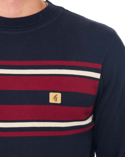 Gabicci Vintage Gabicci Vintage Liam Striped Crew Knit Jumper Navy