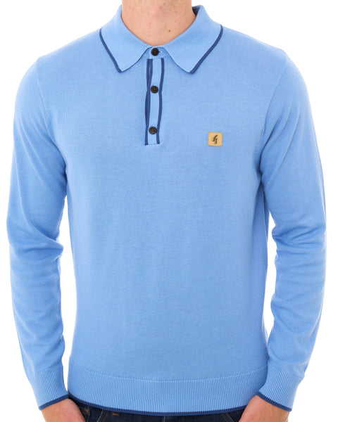 Gabicci Vintage Lineker Knitted Polo Sky Blue