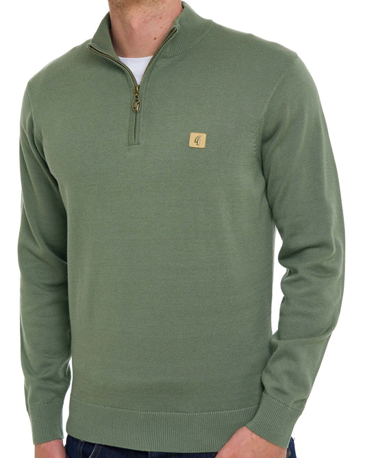 Gabicci Vintage Gabicci Vintage Naxton 1/4 Zip Knit Soft Green