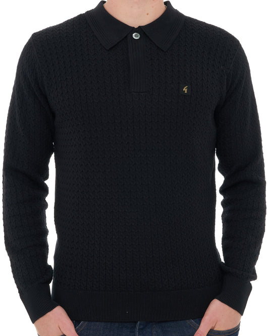 Gabicci Vintage Gabicci Vintage Milton LS Cable Knit Polo Black