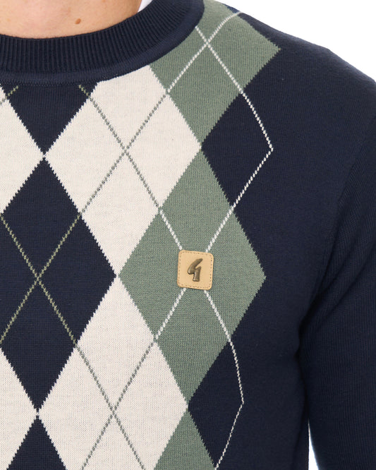Gabicci Vintage Gabicci Vintage Portrush Argyle Crew Knit Jumper Navy