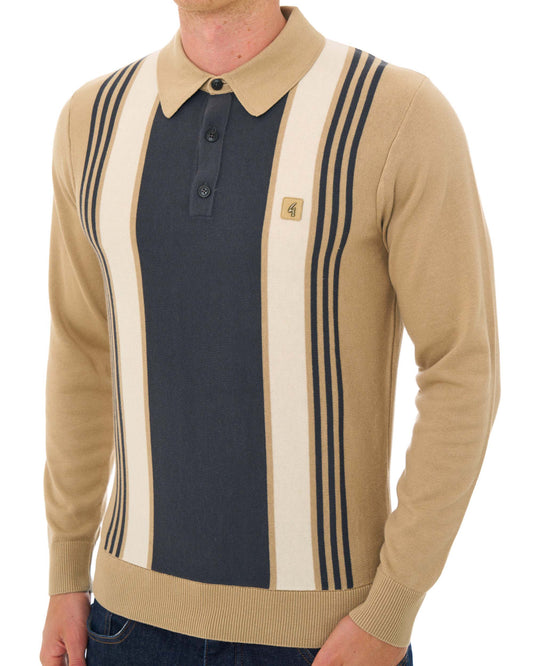 Gabicci Vintage Gabicci Vintage Searle LS Knitted Polo Caramel