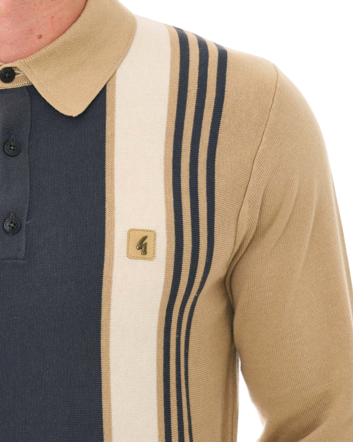 Gabicci Vintage Searle LS Knitted Polo Caramel