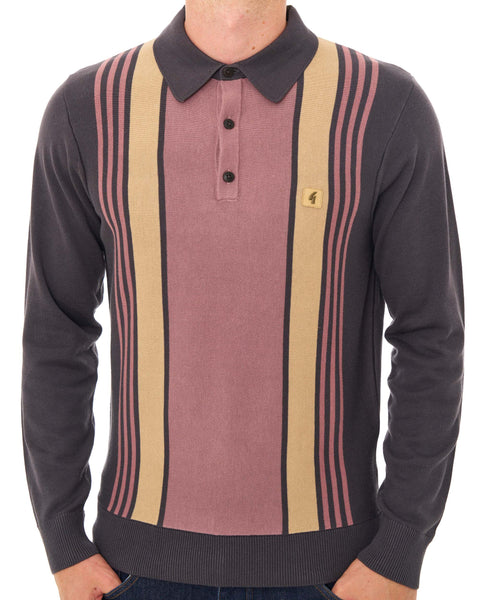 Gabicci Vintage Searle LS Knitted Polo Charcoal
