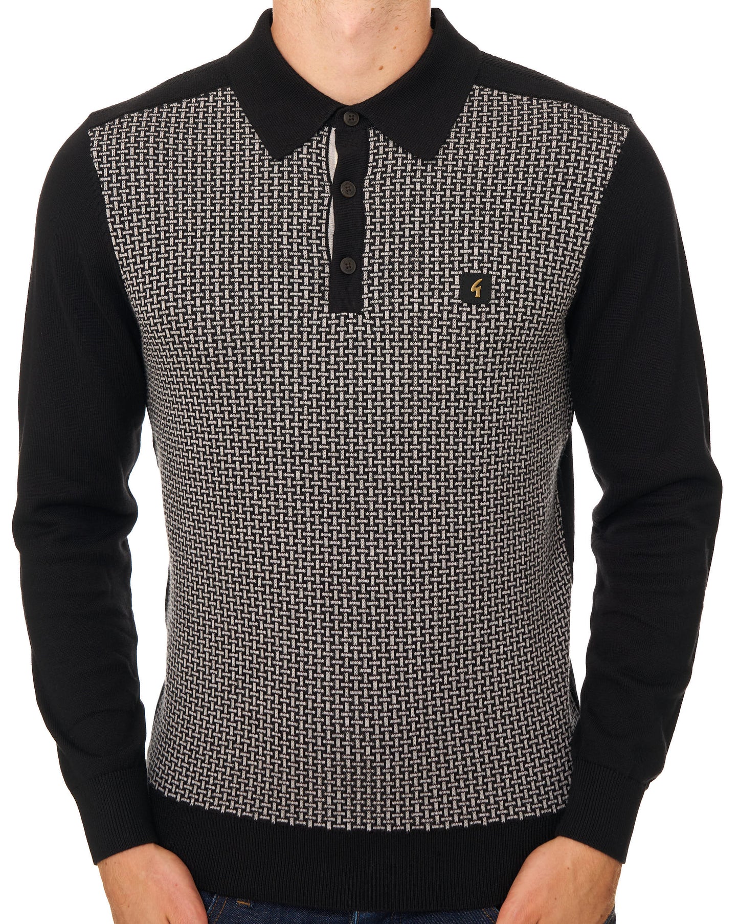 Gabicci Vintage Weaver LS Strickpolo Schwarz