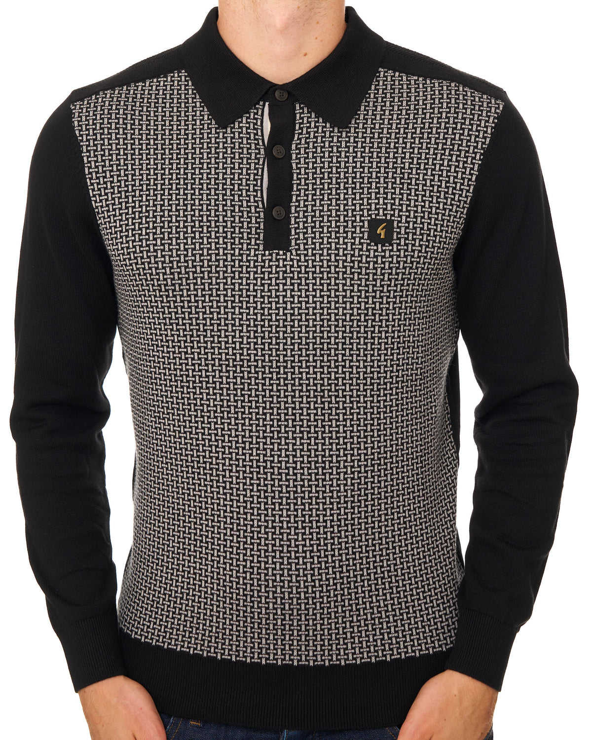 Gabicci Vintage Weaver LS Strickpolo Schwarz
