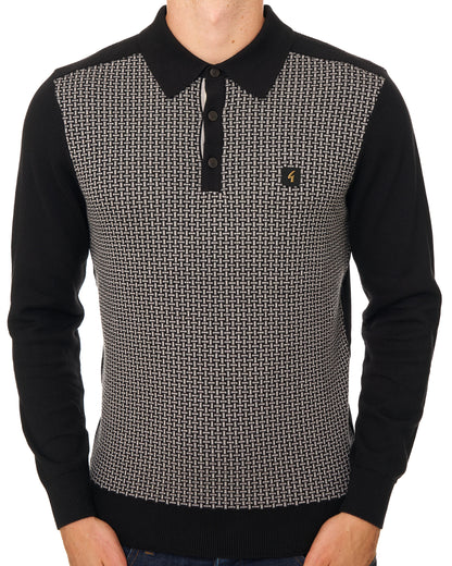 Gabicci Vintage Weaver LS Strickpolo Schwarz