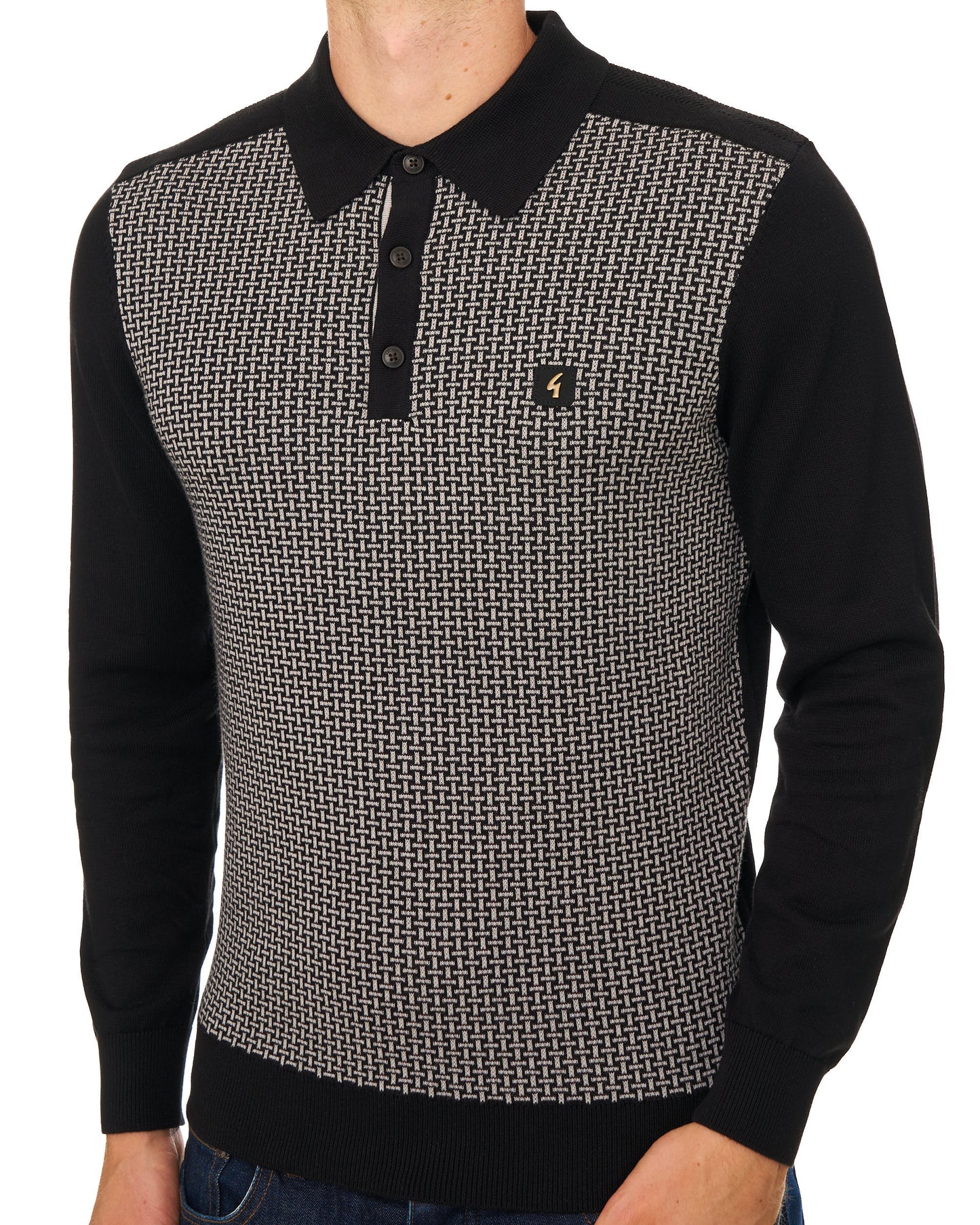Gabicci Vintage Weaver LS Strickpolo Schwarz