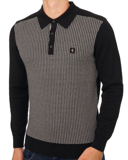 Gabicci Vintage Weaver LS Strickpolo Schwarz
