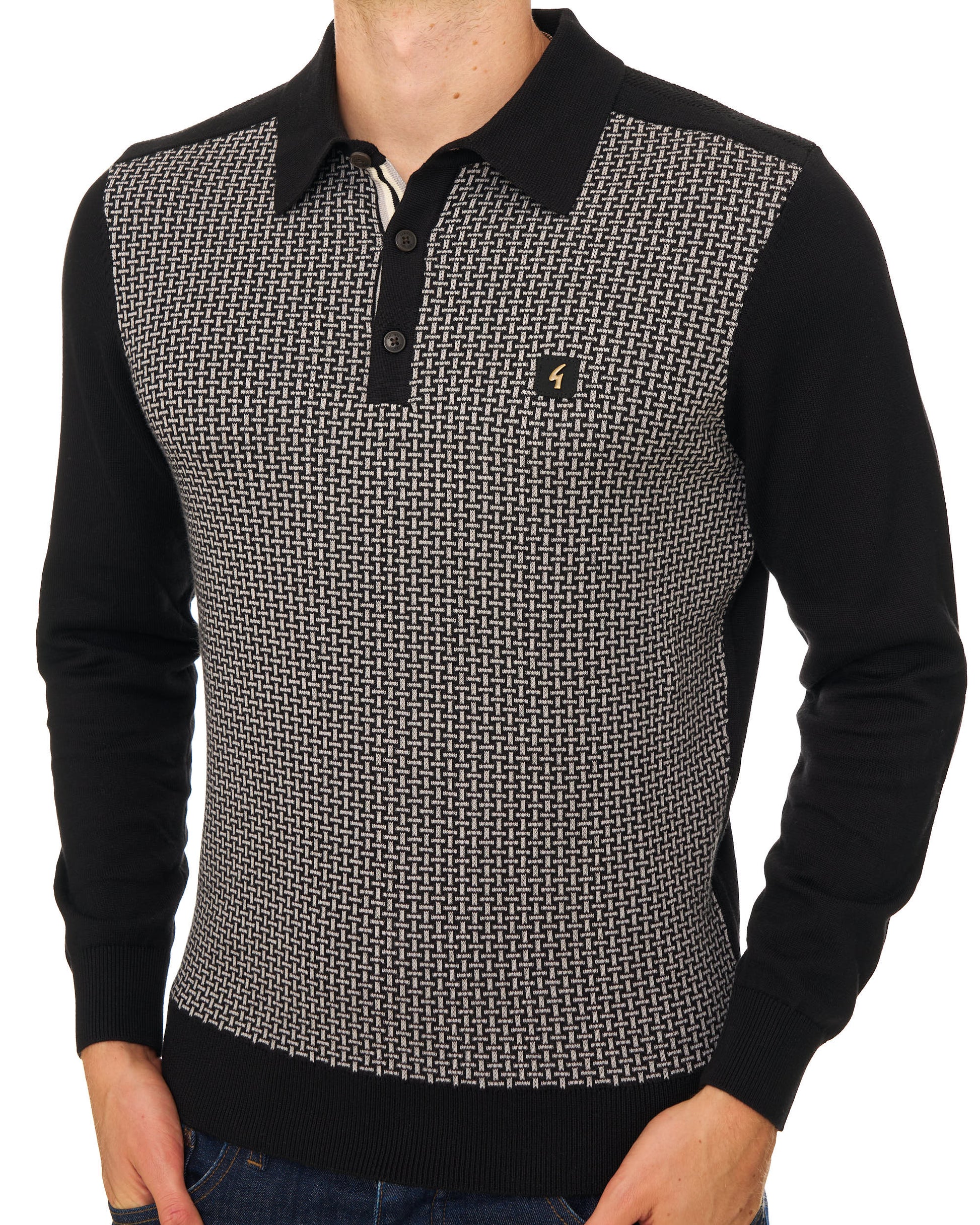Gabicci Vintage Weaver LS Strickpolo Schwarz