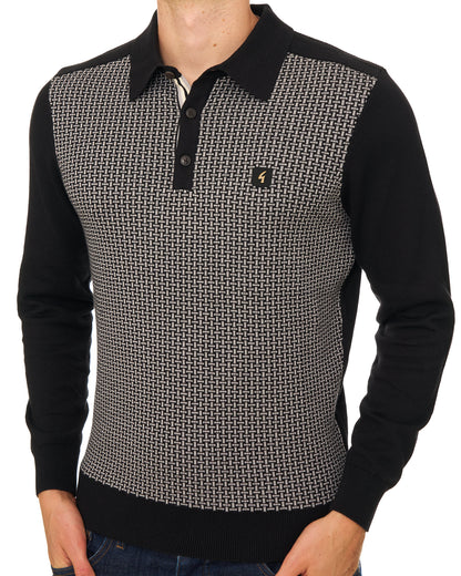 Gabicci Vintage Weaver LS Strickpolo Schwarz