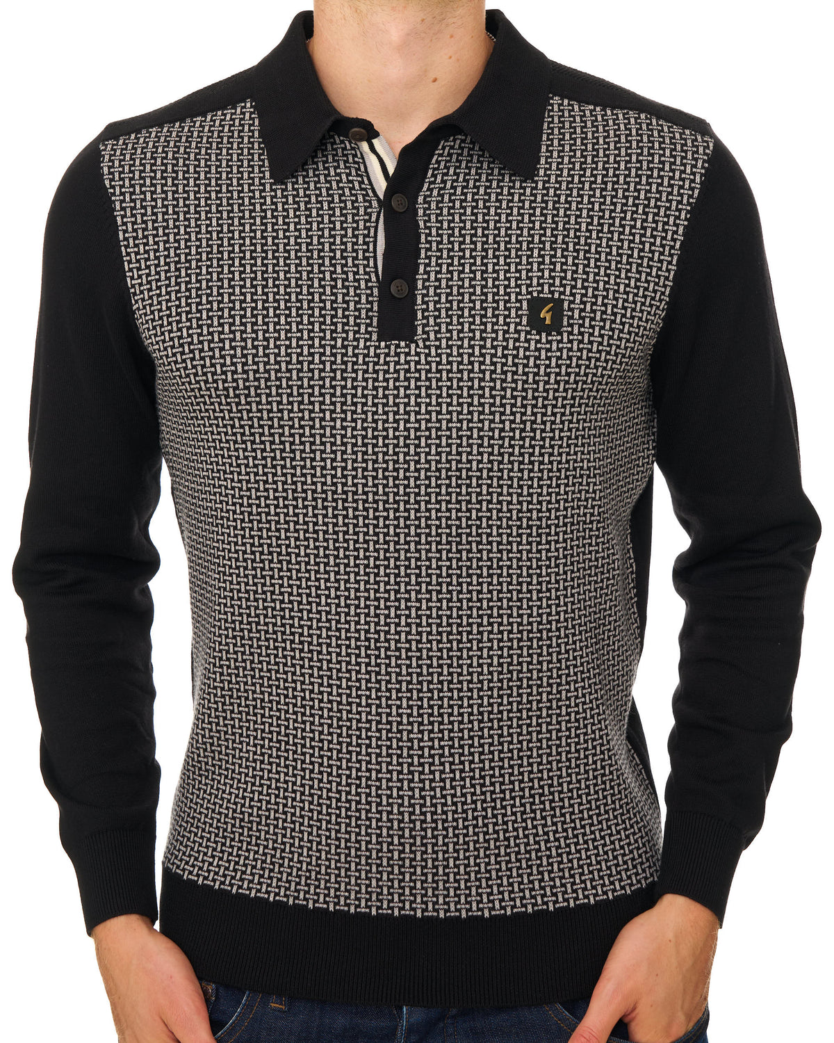 Gabicci Vintage Weaver LS Strickpolo Schwarz