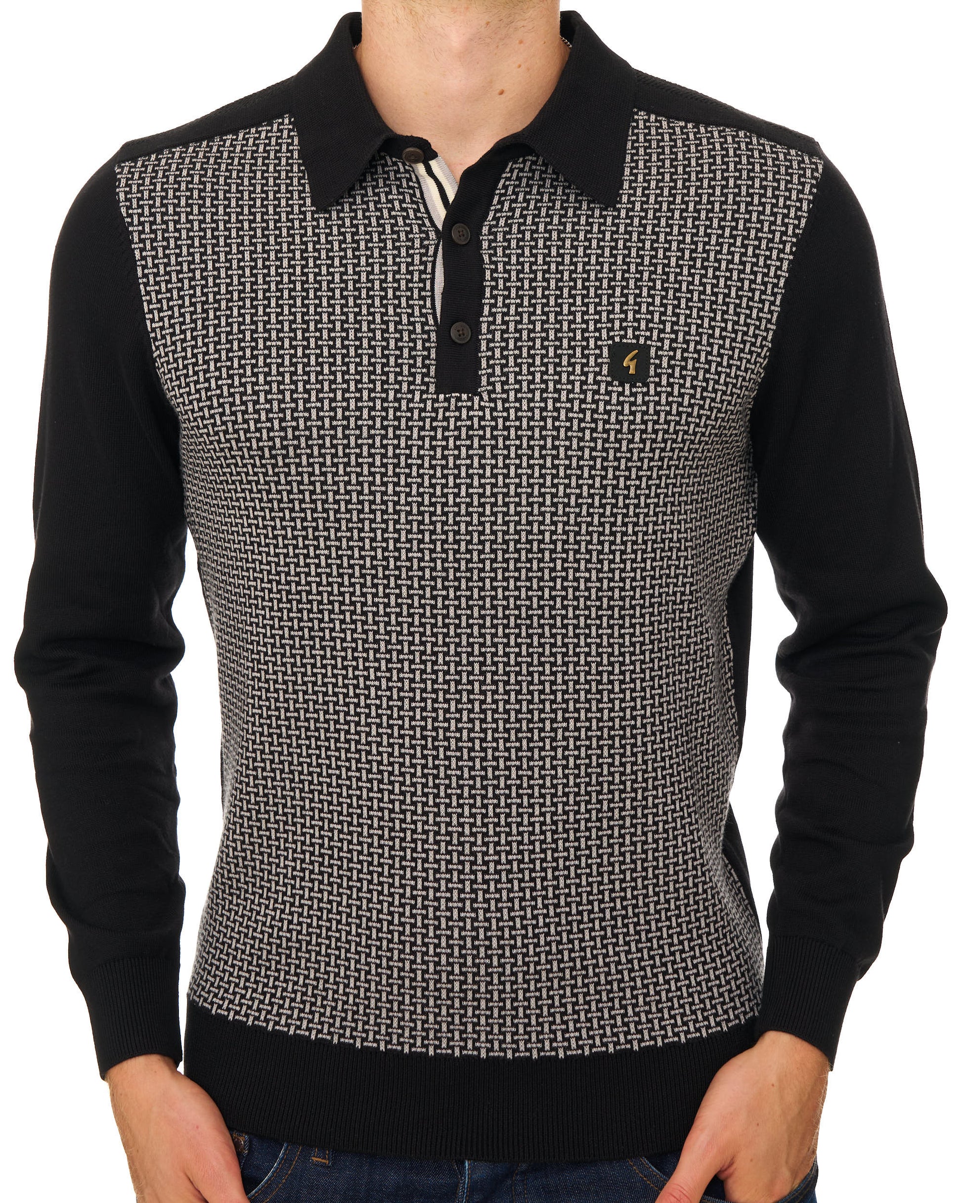 Gabicci Vintage Weaver LS Strickpolo Schwarz