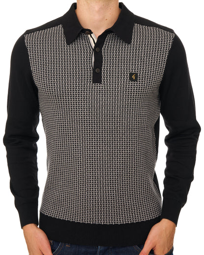 Gabicci Vintage Weaver LS Strickpolo Schwarz