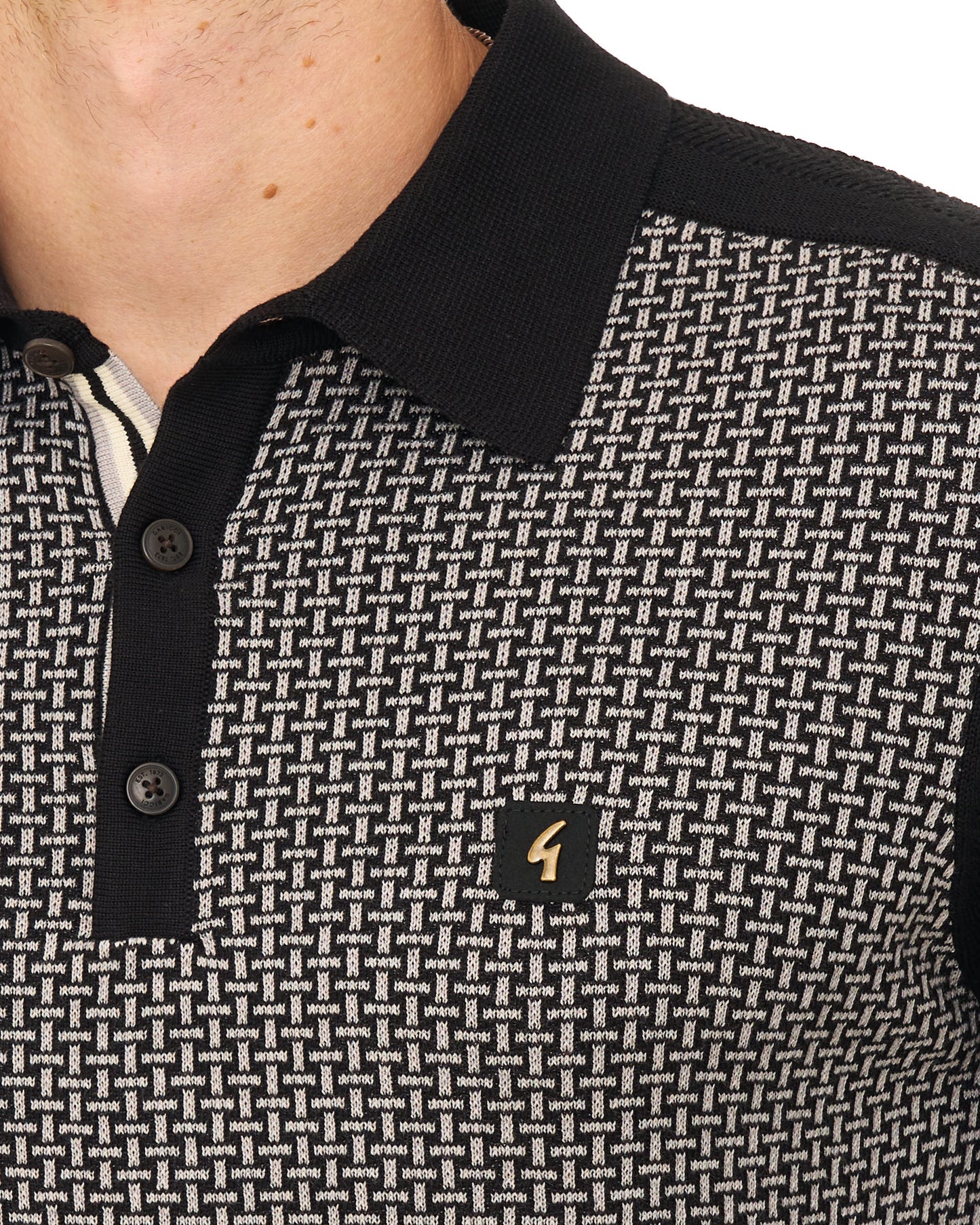 Gabicci Vintage Weaver LS Strickpolo Schwarz