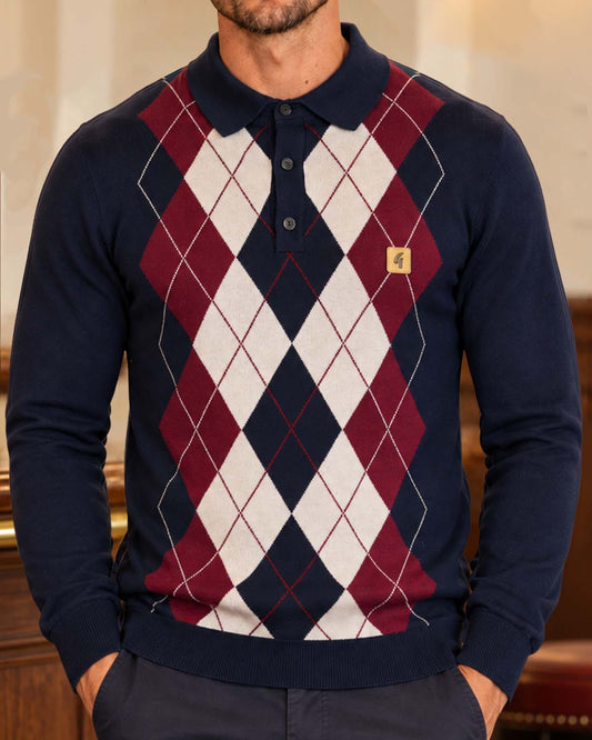 Gabicci Vintage Gabicci Vintage Argyle Diamond Strickpolo Marineblau