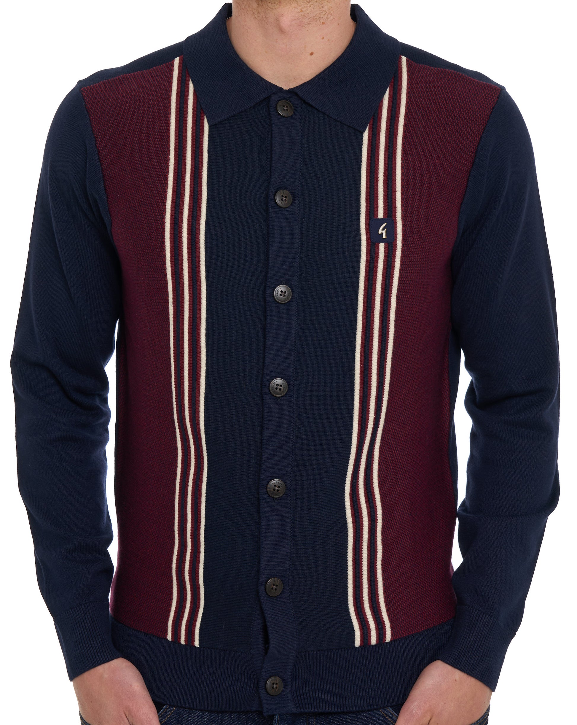 Gabicci Vintage Hanson Knit LS Polo Navy/Claret/Cream