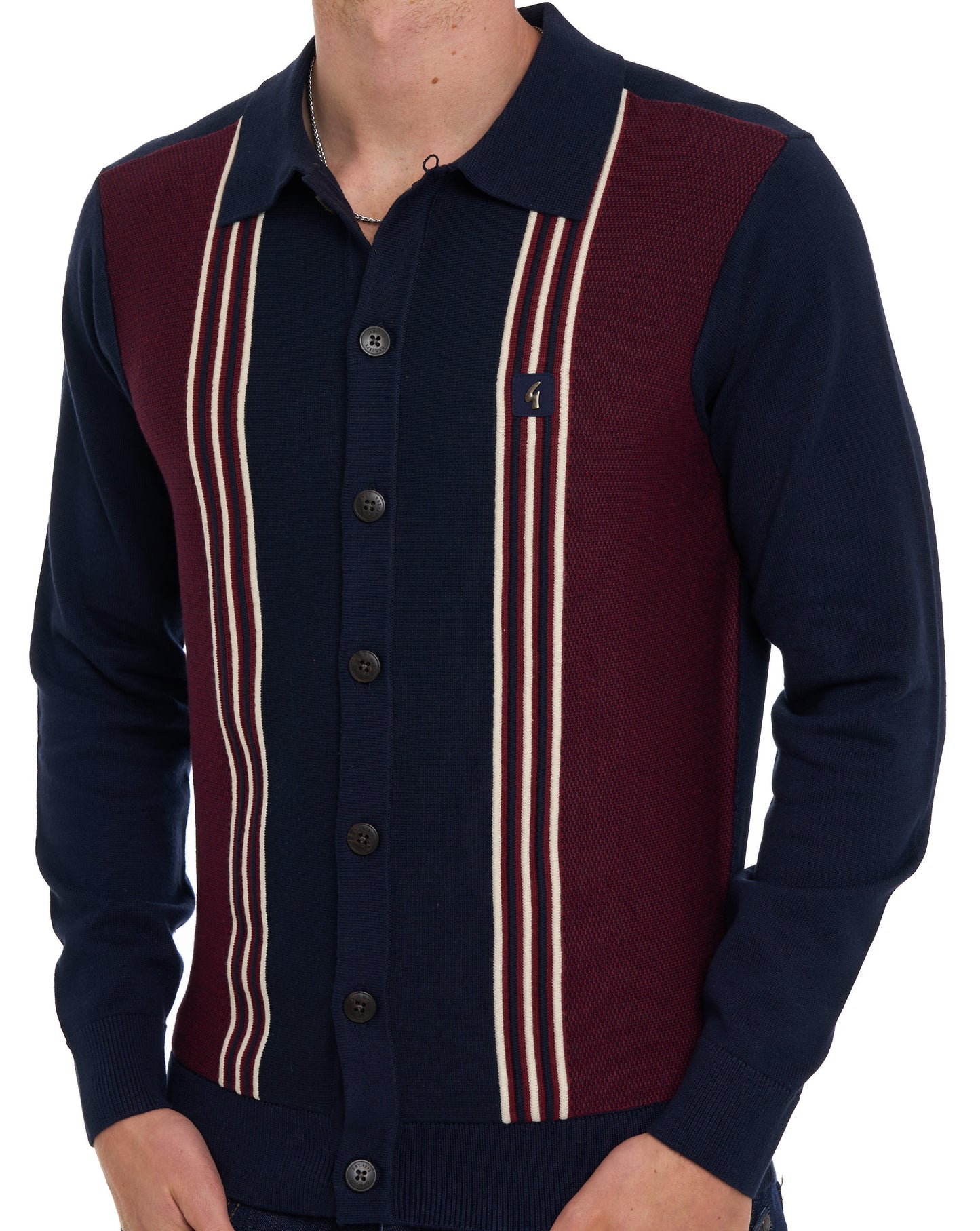 Gabicci Vintage Hanson Knit LS Polo Navy/Claret/Cream