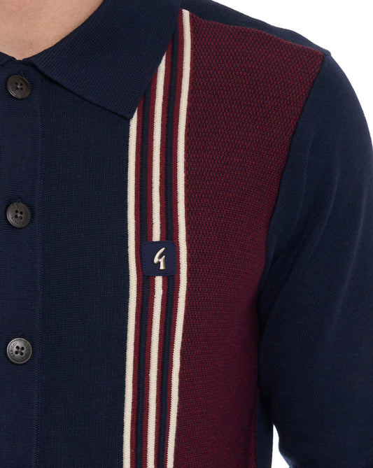Gabicci Vintage Gabicci Vintage Hanson Knit LS Polo Navy/Claret/Cream