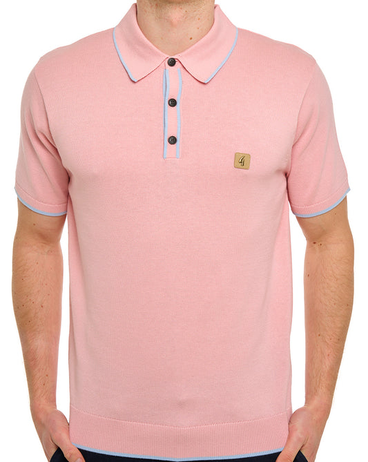Gabicci Vintage Gabicci Vintage Lineker Tipped Knitted Polo Pink Sky