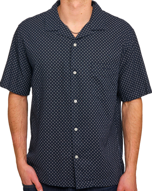 Gant Baumwoll-Leinen-Print Kurzarmhemd, verwaschener Denim