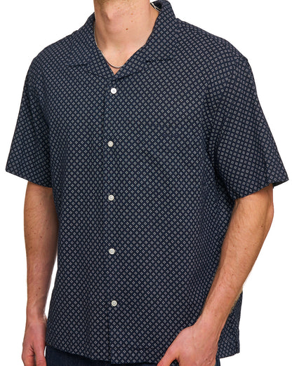 Gant Baumwoll-Leinen-Print Kurzarmhemd, verwaschener Denim