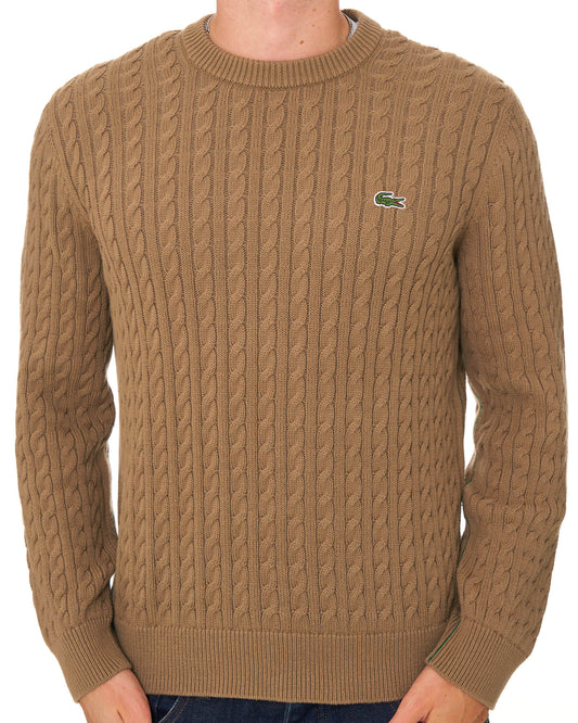 Lacoste Lacoste Cable Knit Jumper Camel