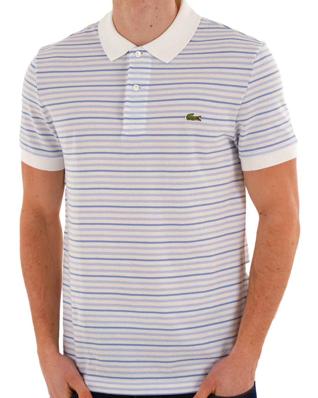 Lacoste Poloshirt mit feinen Streifen, Blau/Cremeweiß