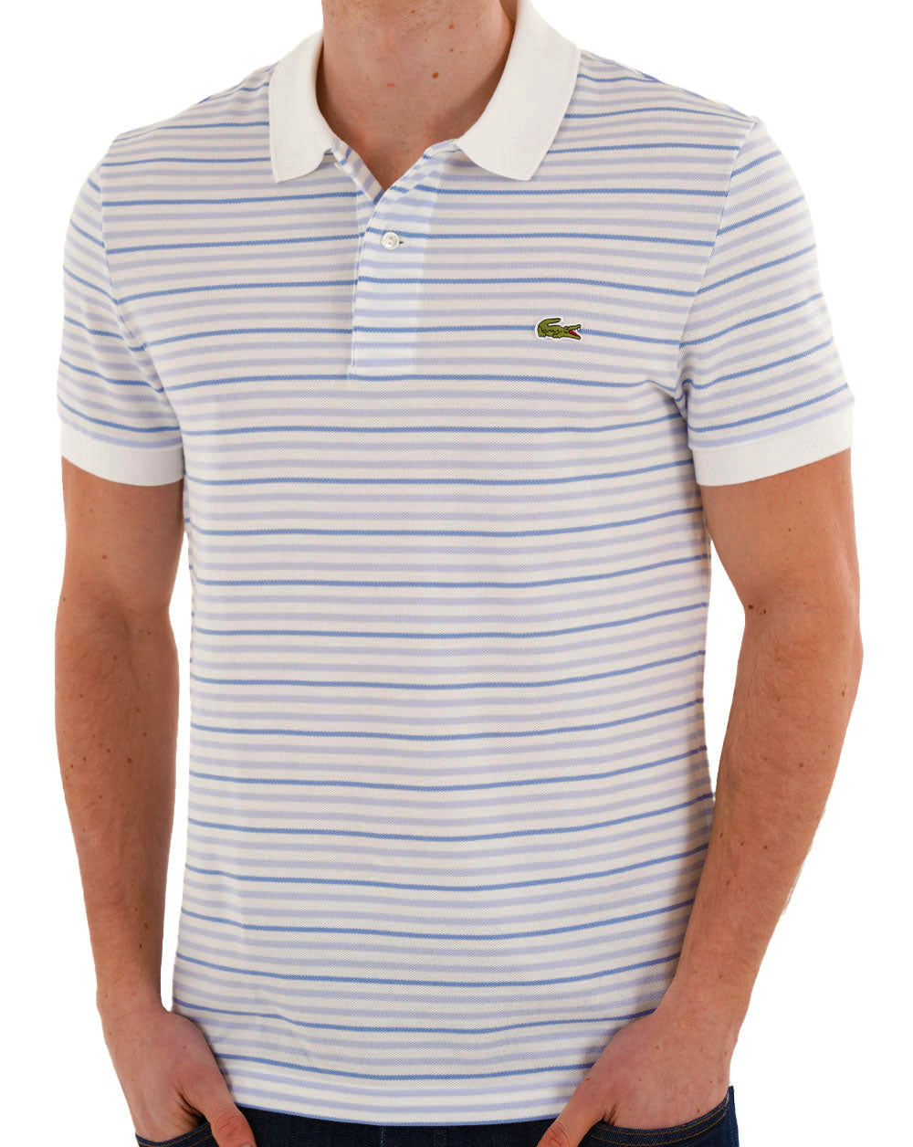 Lacoste Poloshirt mit feinen Streifen, Blau/Cremeweiß