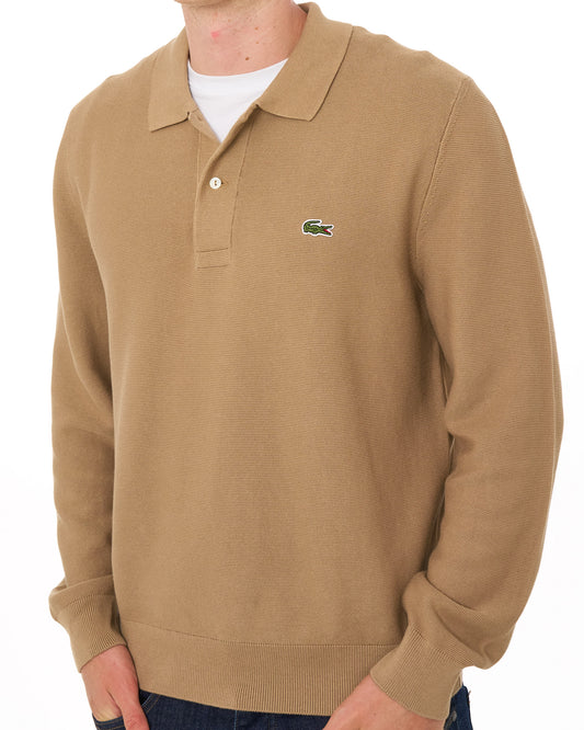 Lacoste Lacoste Knitted Long Sleeve Polo Shirt Camel
