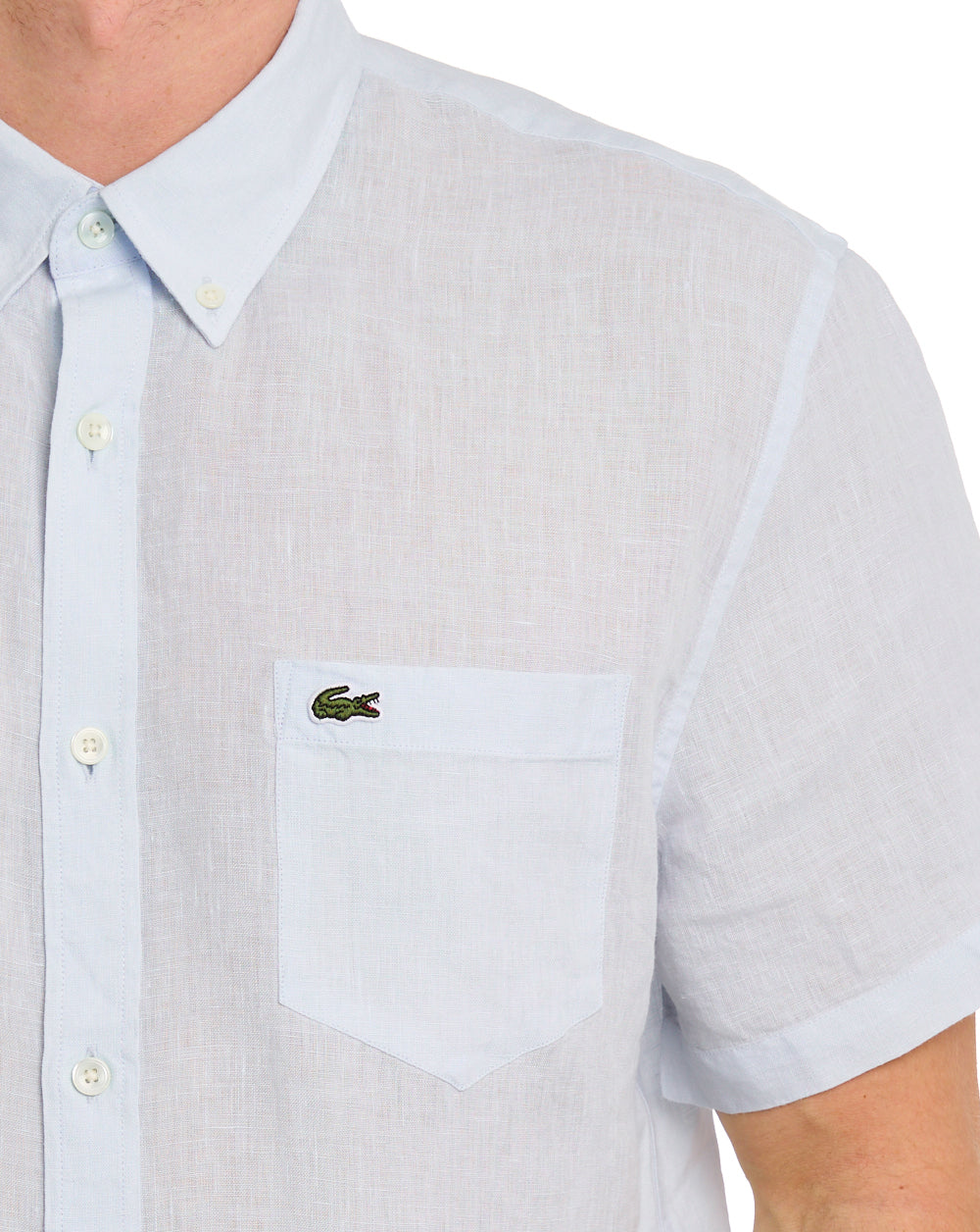 Lacoste Short Sleeve Linen Shirt Light Blue