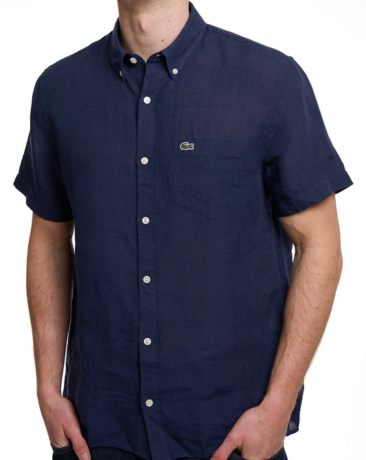 Lacoste Lacoste Leinen Kurzarmhemd Marineblau