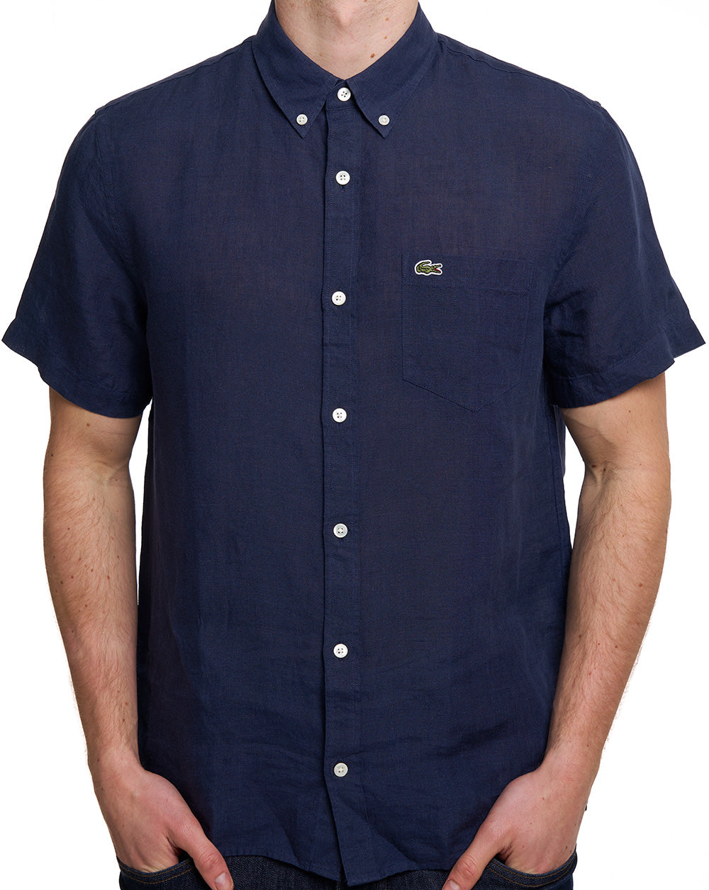 Lacoste Leinen Kurzarmhemd Marineblau