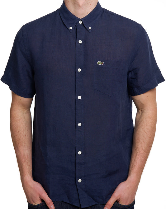 Lacoste Lacoste Leinen Kurzarmhemd Marineblau