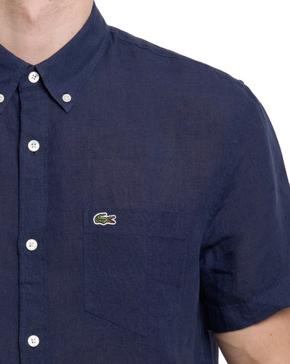 Lacoste Leinen Kurzarmhemd Marineblau