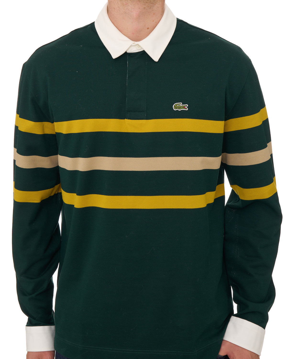 Lacoste Striped Pique Rugby Shirt Deep Green