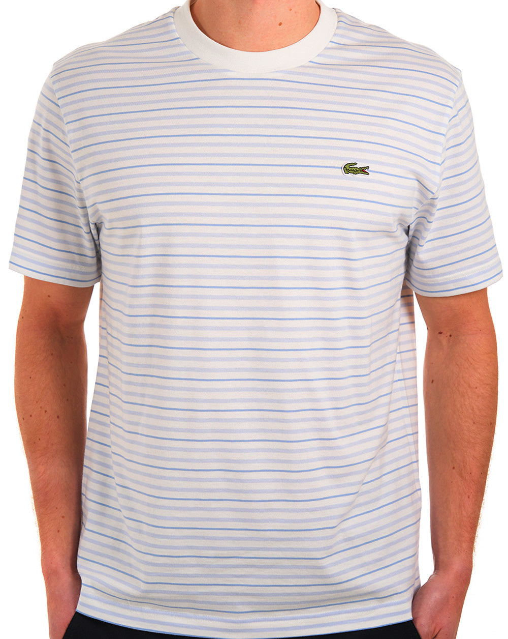 Lacoste gestreiftes T-Shirt Hellblau/Cremeweiß