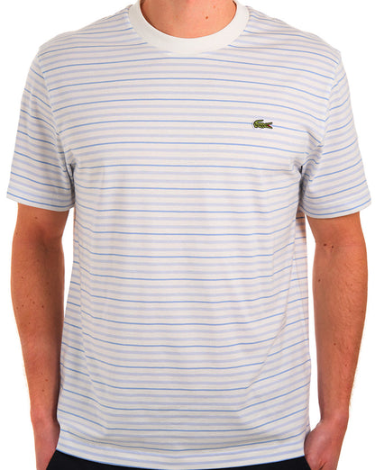 Lacoste gestreiftes T-Shirt Hellblau/Cremeweiß