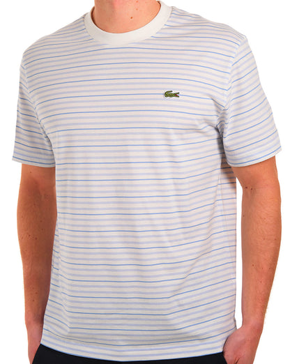 Lacoste gestreiftes T-Shirt Hellblau/Cremeweiß