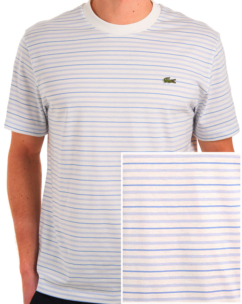 Lacoste gestreiftes T-Shirt Hellblau/Cremeweiß