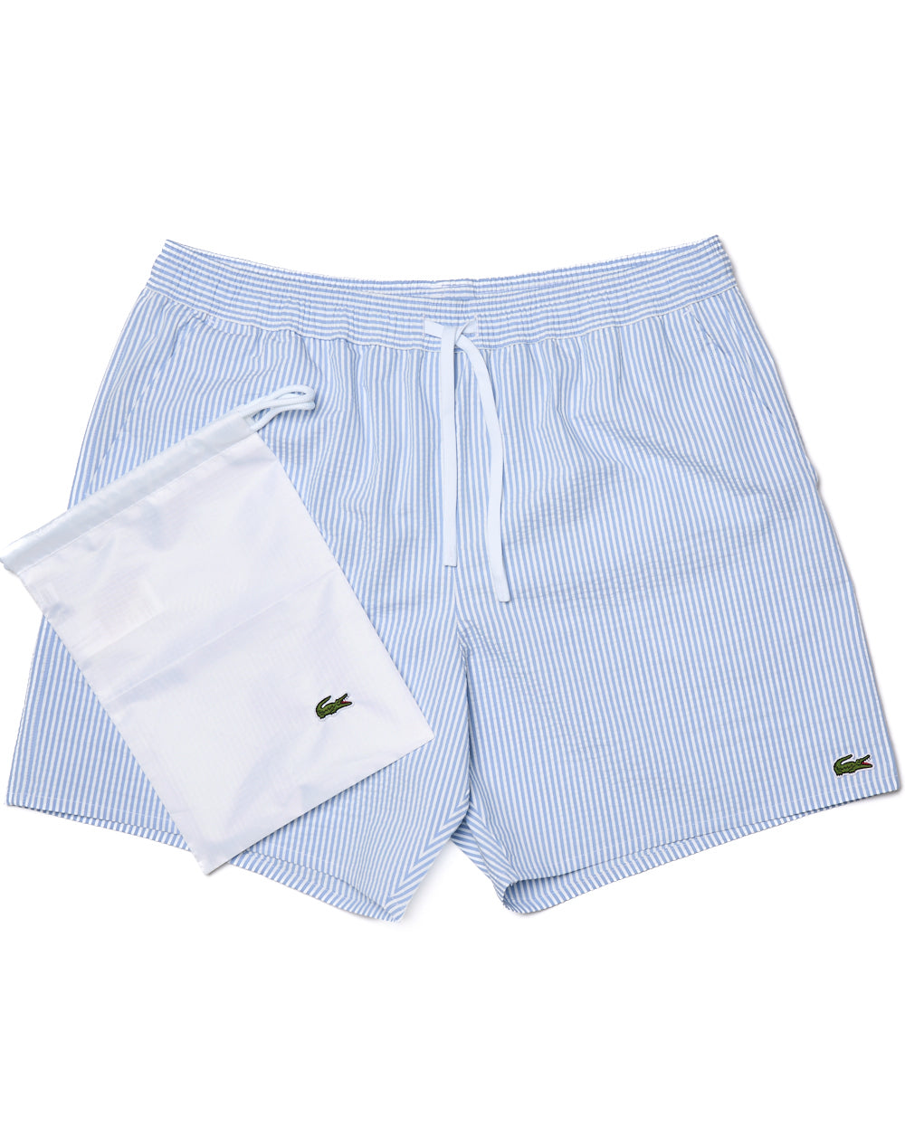 Lacoste Textured Striped Swim Shorts White/Light Blue