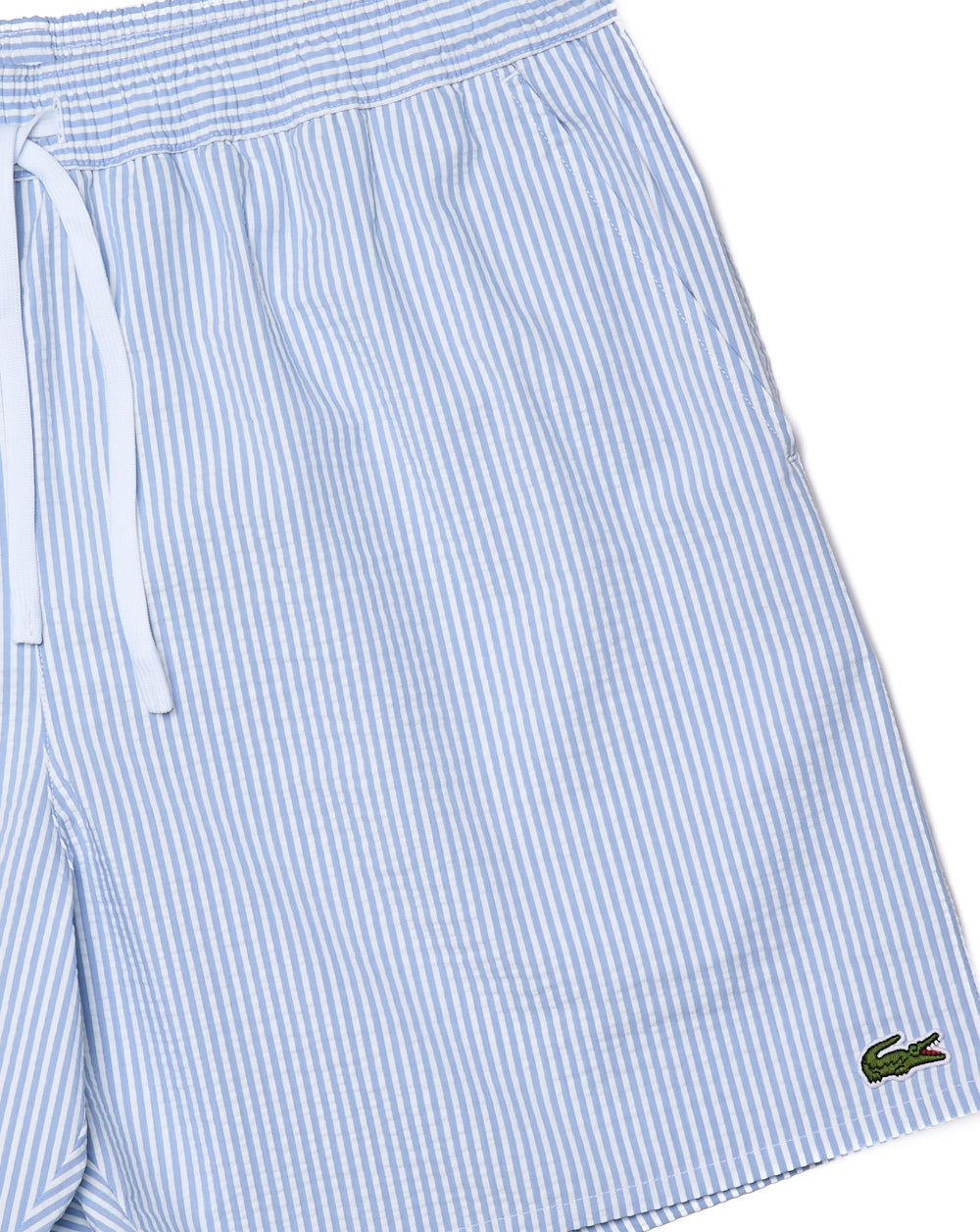 Lacoste Textured Striped Swim Shorts White/Light Blue