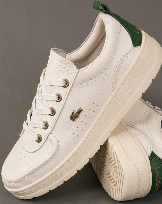 Lacoste Footwear Lacoste Umpire Leather Trainers Off White/Dark Green