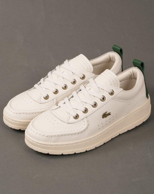 Lacoste Footwear Lacoste Umpire Leather Trainers Off White/Dark Green