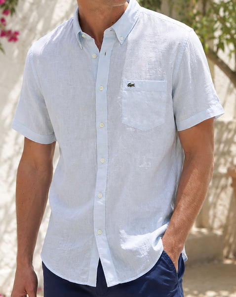 Lacoste Short Sleeve Linen Shirt Light Blue