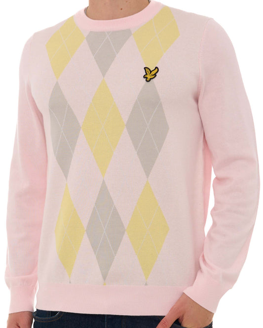 Lyle And Scott Lyle & Scott Argyle Knitted Crew Neck Jumper Pink