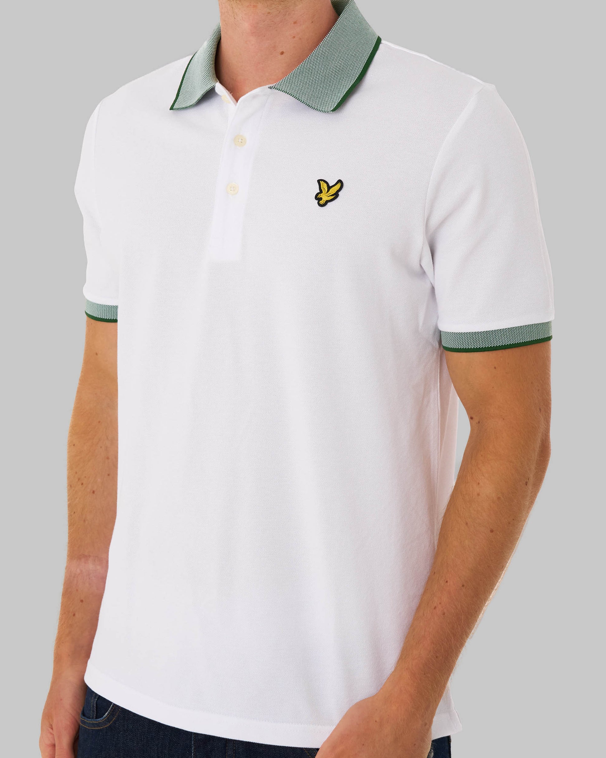 Lyle & Scott Birdseye Collar Polo Shirt White/Clover Green