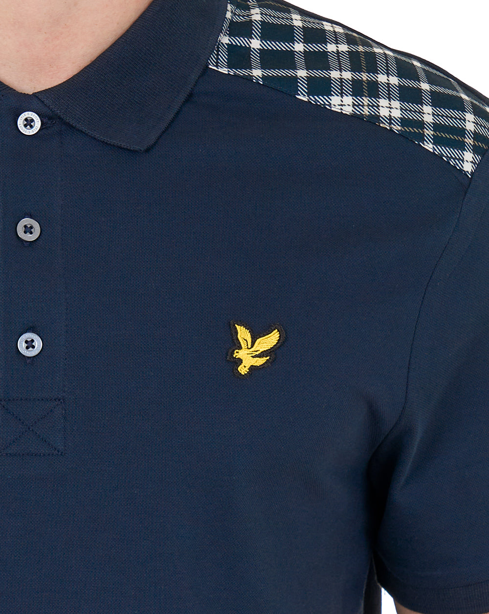 Lyle & Scott Check Panelled Polo Dark Navy